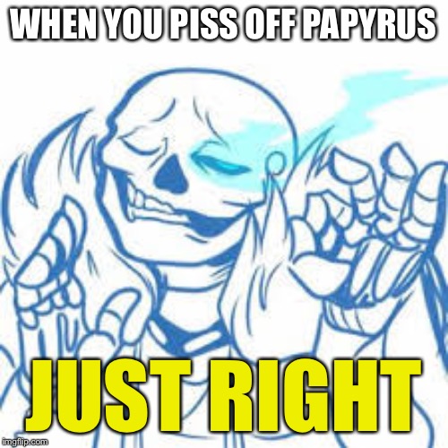 Sans just right | WHEN YOU PISS OFF PAPYRUS; JUST RIGHT | image tagged in sans just right | made w/ Imgflip meme maker