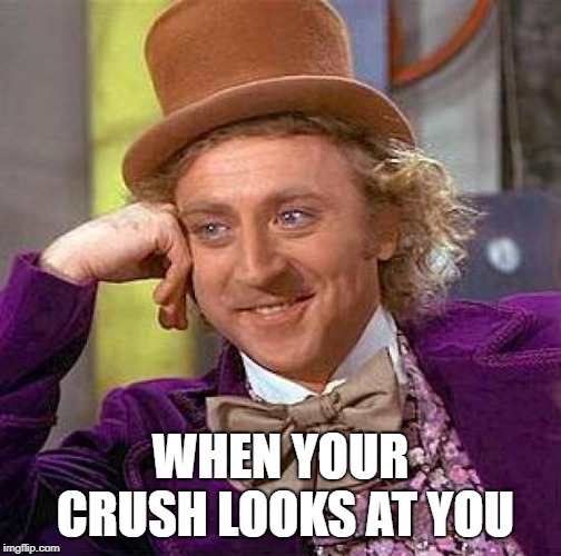 Creepy Condescending Wonka Meme | WHEN YOUR CRUSH LOOKS AT YOU | image tagged in memes,creepy condescending wonka | made w/ Imgflip meme maker