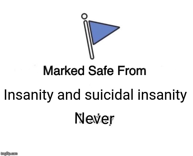 (Read the tag)  | Insanity and suicidal insanity; Never | image tagged in read the title | made w/ Imgflip meme maker