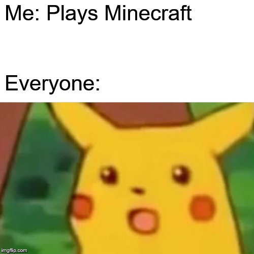 Surprised Pikachu Meme | Me: Plays Minecraft; Everyone: | image tagged in memes,surprised pikachu | made w/ Imgflip meme maker