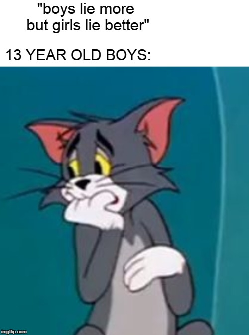 "boys lie more but girls lie better"; 13 YEAR OLD BOYS: | image tagged in memes,tom and jerry | made w/ Imgflip meme maker