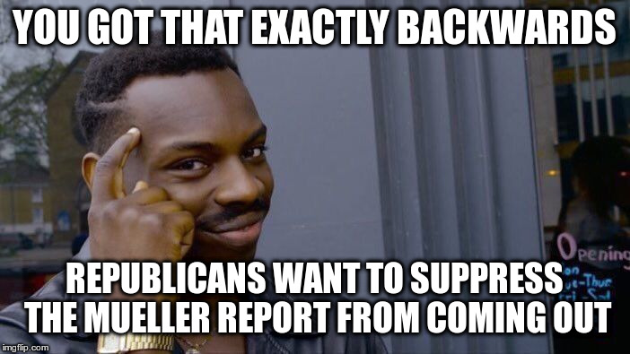 Roll Safe Think About It Meme | YOU GOT THAT EXACTLY BACKWARDS REPUBLICANS WANT TO SUPPRESS THE MUELLER REPORT FROM COMING OUT | image tagged in memes,roll safe think about it | made w/ Imgflip meme maker