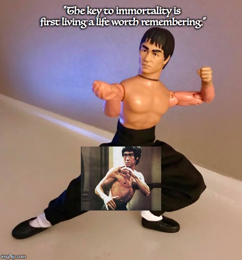 The Dragon | "The key to immortality is first living a life worth remembering." | image tagged in bruce lee,martial arts,philosophy,toys,quotes | made w/ Imgflip meme maker