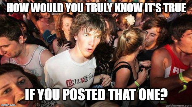 Sudden Realization | HOW WOULD YOU TRULY KNOW IT'S TRUE IF YOU POSTED THAT ONE? | image tagged in sudden realization | made w/ Imgflip meme maker
