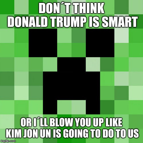 Scumbag Minecraft Meme | DON´T THINK DONALD TRUMP IS SMART OR I´LL BLOW YOU UP LIKE KIM JON UN IS GOING TO DO TO US | image tagged in memes,scumbag minecraft | made w/ Imgflip meme maker