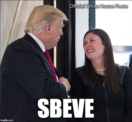 S[he] Be[lie]ve[d] | SBEVE | image tagged in sbeve,donald trump,sarah sanders,sarah huckabee sanders,trump | made w/ Imgflip meme maker