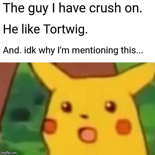 Surprised Pikachu Meme | The guy I have crush on. He like Tortwig. And. idk why I'm mentioning this... | image tagged in memes,surprised pikachu | made w/ Imgflip meme maker