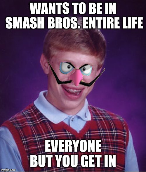Bad Luck Brian | WANTS TO BE IN SMASH BROS. ENTIRE LIFE; EVERYONE BUT YOU GET IN | image tagged in memes,bad luck brian | made w/ Imgflip meme maker