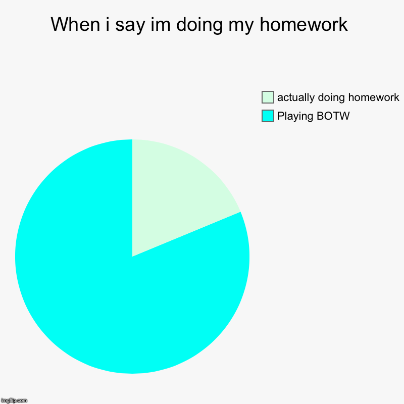 When i say im doing my homework | Playing BOTW, actually doing homework | image tagged in charts,pie charts | made w/ Imgflip chart maker