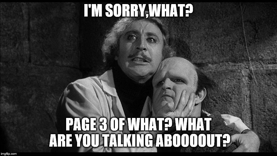 Young Frankenstein | I'M SORRY,WHAT? PAGE 3 OF WHAT? WHAT ARE YOU TALKING ABOOOOUT? | image tagged in young frankenstein | made w/ Imgflip meme maker