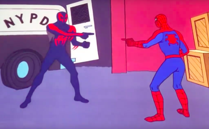 High Quality Spider-Man Spiderverse Pointing Blank Meme Template