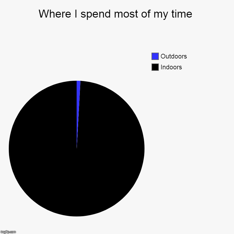 Where I spend most of my time | Indoors, Outdoors | image tagged in charts,pie charts | made w/ Imgflip chart maker