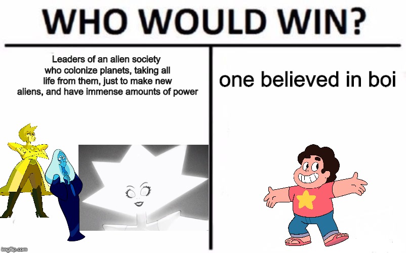 Who Would Win? Meme | Leaders of an alien society who colonize planets, taking all life from them, just to make new aliens, and have immense amounts of power; one believed in boi | image tagged in memes,who would win | made w/ Imgflip meme maker