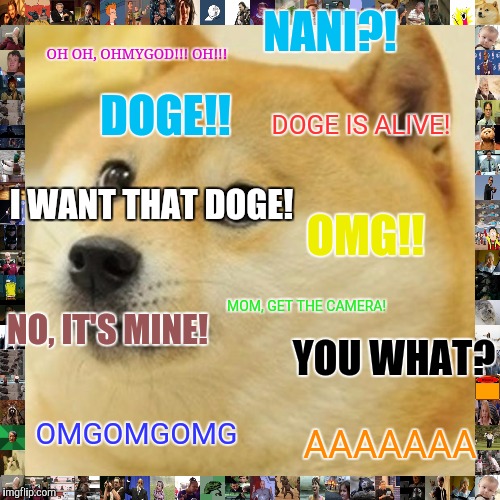 Doge Meme | NANI?! OH OH, OHMYGOD!!! OH!!! DOGE!! DOGE IS ALIVE! I WANT THAT DOGE! OMG!! NO, IT'S MINE! MOM, GET THE CAMERA! YOU WHAT? OMGOMGOMG; AAAAAAA | image tagged in memes,doge | made w/ Imgflip meme maker