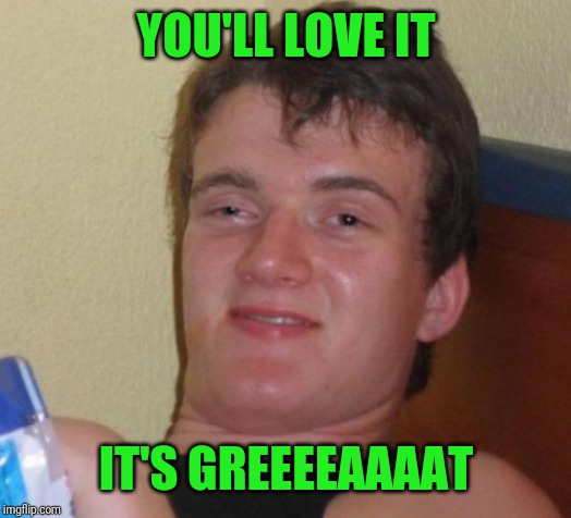 10 Guy Meme | YOU'LL LOVE IT IT'S GREEEEAAAAT | image tagged in memes,10 guy | made w/ Imgflip meme maker