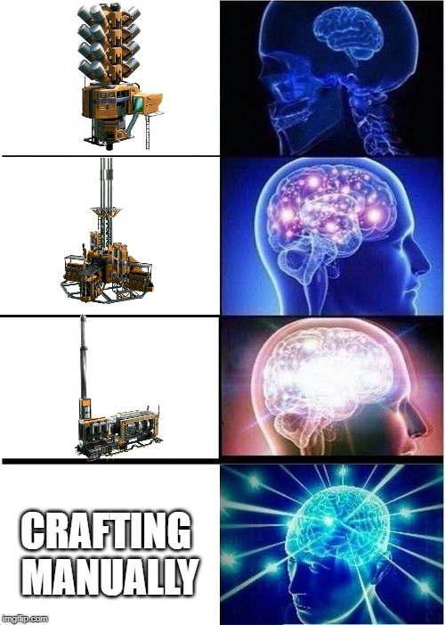 Expanding Brain Meme | CRAFTING MANUALLY | image tagged in memes,expanding brain | made w/ Imgflip meme maker