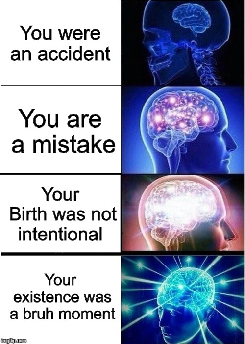 Expanding Brain | You were an accident; You are a mistake; Your Birth was not intentional; Your existence was a bruh moment | image tagged in memes,expanding brain | made w/ Imgflip meme maker