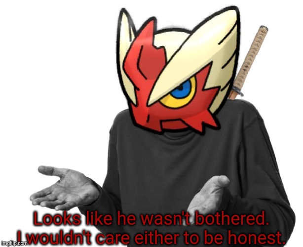I guess I'll (Blaze the Blaziken) | Looks like he wasn't bothered. I wouldn't care either to be honest. | image tagged in i guess i'll blaze the blaziken | made w/ Imgflip meme maker