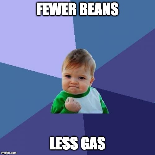 Success Kid Meme | FEWER BEANS; LESS GAS | image tagged in memes,success kid | made w/ Imgflip meme maker