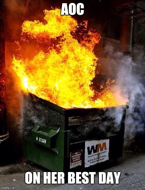 Dumpster Fire | AOC ON HER BEST DAY | image tagged in dumpster fire | made w/ Imgflip meme maker