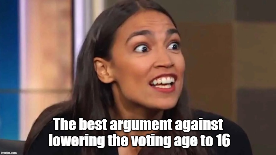 AOC: The best argument | The best argument against lowering the voting age to 16 | image tagged in crazy aoc,voting age | made w/ Imgflip meme maker