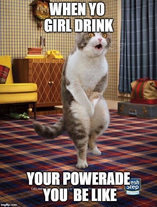 Gotta Go Cat | WHEN YO  GIRL DRINK; YOUR POWERADE YOU  BE LIKE | image tagged in memes,gotta go cat | made w/ Imgflip meme maker