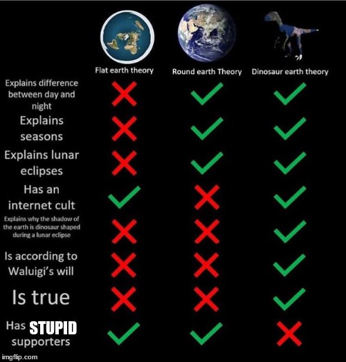 STUPID | image tagged in flat earth,dinosaurs earth | made w/ Imgflip meme maker