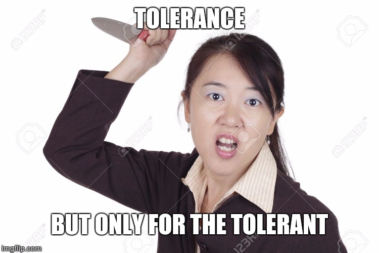 Bigot Dana | TOLERANCE; BUT ONLY FOR THE TOLERANT | image tagged in bigot dana | made w/ Imgflip meme maker