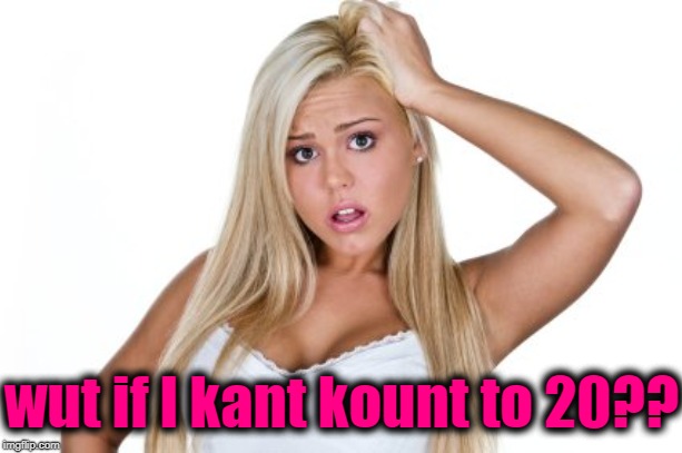 Dumb Blonde | wut if I kant kount to 20?? | image tagged in dumb blonde | made w/ Imgflip meme maker