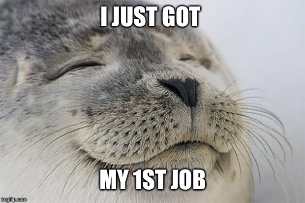 Satisfied Seal | I JUST GOT; MY 1ST JOB | image tagged in memes,satisfied seal | made w/ Imgflip meme maker