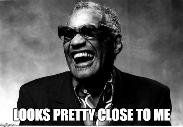 Ray Charles | LOOKS PRETTY CLOSE TO ME | image tagged in ray charles | made w/ Imgflip meme maker