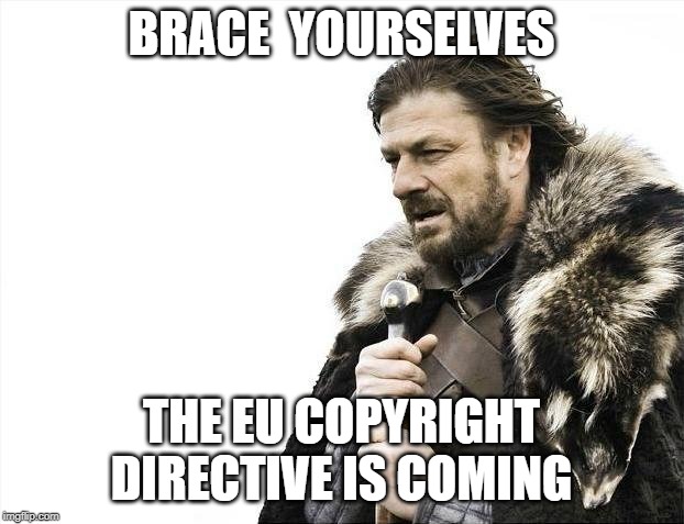 Brace Yourselves X is Coming Meme | BRACE  YOURSELVES THE EU COPYRIGHT DIRECTIVE IS COMING | image tagged in memes,brace yourselves x is coming | made w/ Imgflip meme maker