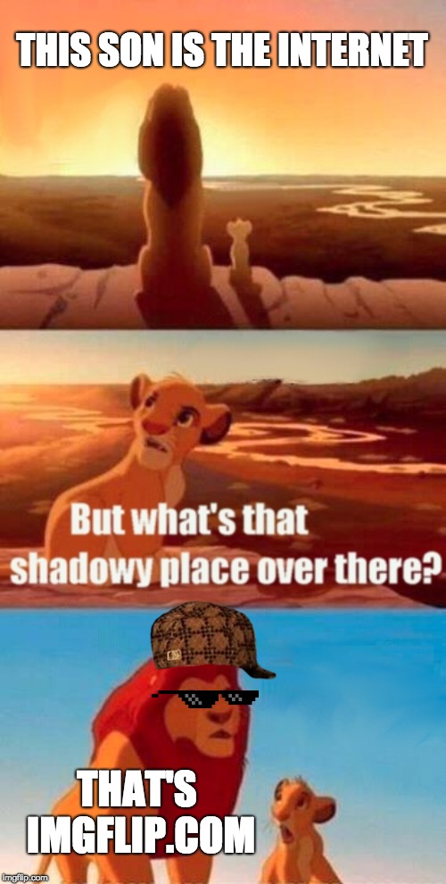 Simba Shadowy Place Meme | THIS SON IS THE INTERNET; THAT'S IMGFLIP.COM | image tagged in memes,simba shadowy place | made w/ Imgflip meme maker