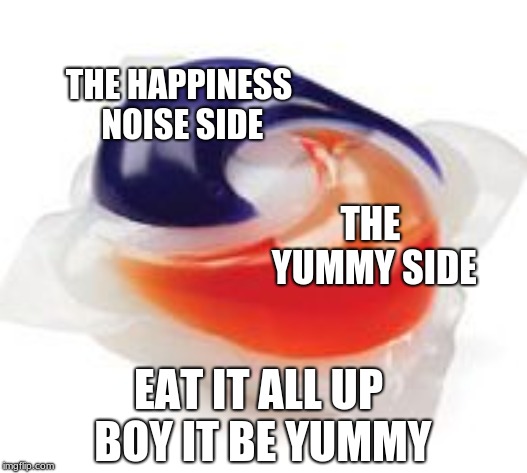 Tide Pod | THE HAPPINESS NOISE SIDE; THE YUMMY SIDE; EAT IT ALL UP BOY IT BE YUMMY | image tagged in tide pod | made w/ Imgflip meme maker