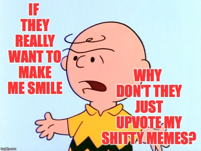 Angry Charlie Brown | IF THEY REALLY WANT TO MAKE ME SMILE WHY DON'T THEY JUST UPVOTE MY SHITTY MEMES? | image tagged in angry charlie brown | made w/ Imgflip meme maker