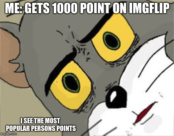 Unsettled Tom | ME: GETS 1000 POINT ON IMGFLIP; I SEE THE MOST POPULAR PERSONS POINTS | image tagged in unsettled tom | made w/ Imgflip meme maker
