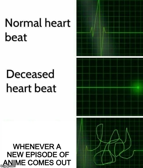 Heart Beat | WHENEVER A NEW EPISODE OF ANIME COMES OUT | image tagged in heart beat | made w/ Imgflip meme maker