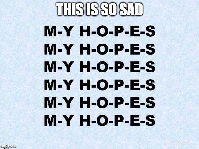 All My Hopes Have Been Dashed | THIS IS SO SAD | image tagged in puns,dashhopes,hope,sad,joke,bad pun | made w/ Imgflip meme maker