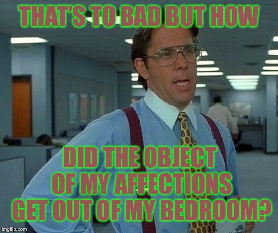 That Would Be Great Meme | THAT’S TO BAD BUT HOW DID THE OBJECT OF MY AFFECTIONS GET OUT OF MY BEDROOM? | image tagged in memes,that would be great | made w/ Imgflip meme maker