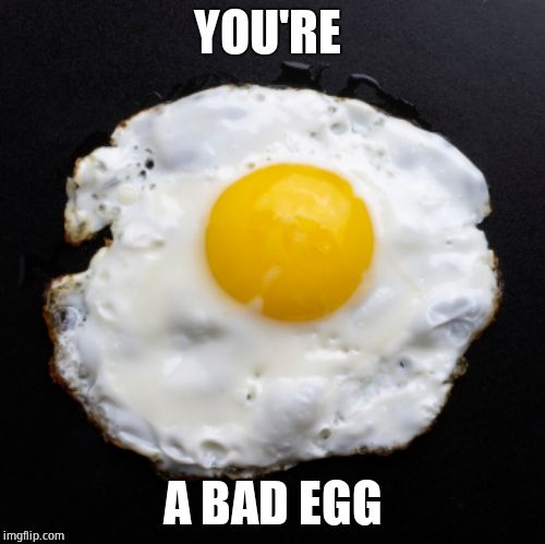 Eggs | YOU'RE A BAD EGG | image tagged in eggs | made w/ Imgflip meme maker