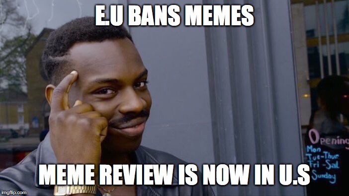 Roll Safe Think About It | E.U BANS MEMES; MEME REVIEW IS NOW IN U.S | image tagged in memes,roll safe think about it | made w/ Imgflip meme maker