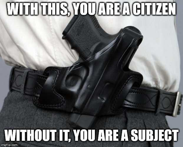 Gun & Holster | WITH THIS, YOU ARE A CITIZEN; WITHOUT IT, YOU ARE A SUBJECT | image tagged in gun  holster | made w/ Imgflip meme maker