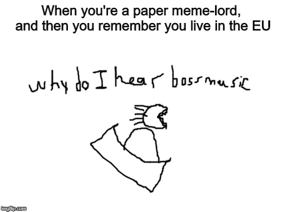 No, Not That Article! | When you're a paper meme-lord, and then you remember you live in the EU | image tagged in blank white template | made w/ Imgflip meme maker