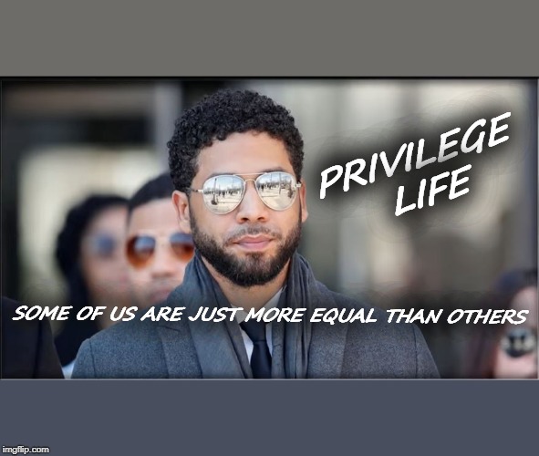 Reality Check, Reality Check Yo! | PRIVILEGE LIFE; SOME OF US ARE JUST MORE EQUAL THAN OTHERS | image tagged in jussie smollett,hate crime,dnc,leftists,passive aggressive racism,injustice | made w/ Imgflip meme maker