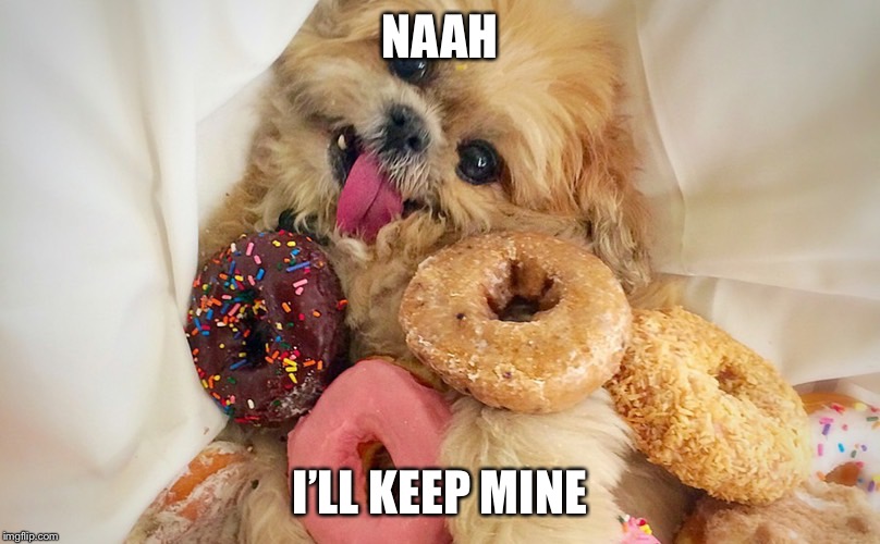 Donut Dog | NAAH I’LL KEEP MINE | image tagged in donut dog | made w/ Imgflip meme maker