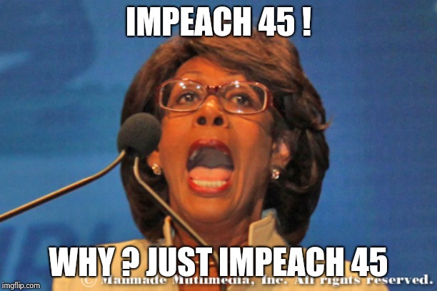 Maxine waters | IMPEACH 45 ! WHY ? JUST IMPEACH 45 | image tagged in maxine waters | made w/ Imgflip meme maker