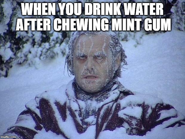 Jack Nicholson The Shining Snow Meme | WHEN YOU DRINK WATER AFTER CHEWING MINT GUM | image tagged in memes,jack nicholson the shining snow | made w/ Imgflip meme maker