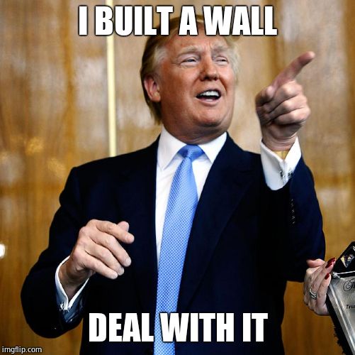 Donal Trump Birthday | I BUILT A WALL DEAL WITH IT | image tagged in donal trump birthday | made w/ Imgflip meme maker