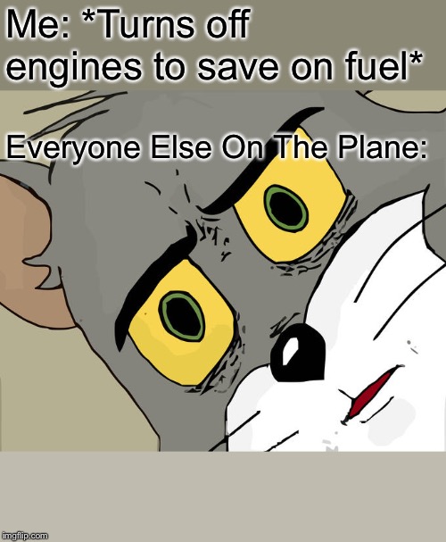 I just wanted to save the environment! | Me: *Turns off engines to save on fuel*; Everyone Else On The Plane: | image tagged in memes,unsettled tom | made w/ Imgflip meme maker