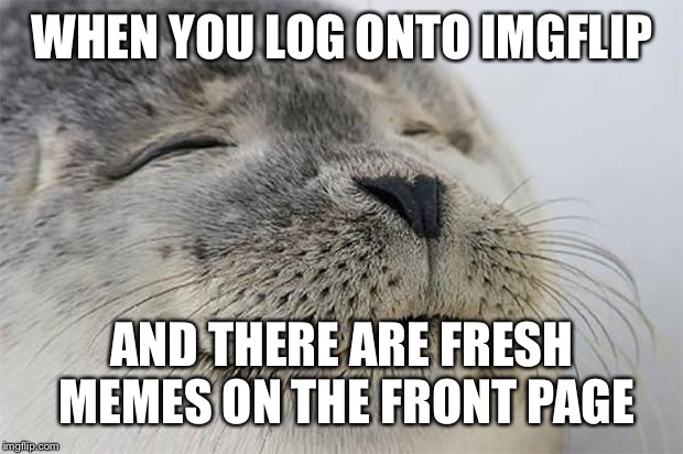 Satisfied Seal | WHEN YOU LOG ONTO IMGFLIP; AND THERE ARE FRESH MEMES ON THE FRONT PAGE | image tagged in memes,satisfied seal | made w/ Imgflip meme maker